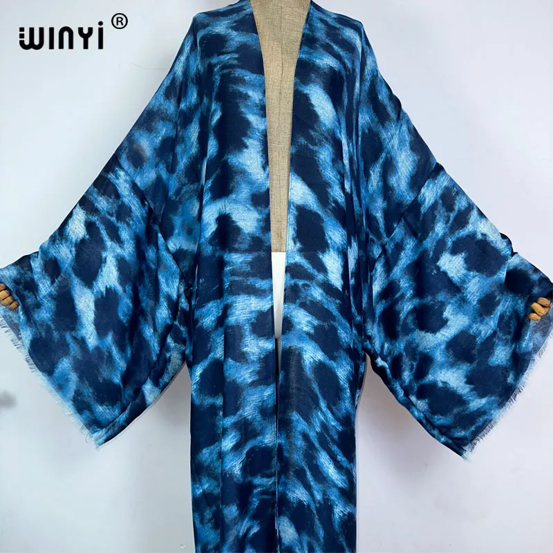 WINYI kimono summer leopard print vestidos Bikini Cover-up Elegant Cardigan sexy Holiday maxi beach swimsuit evening party dress