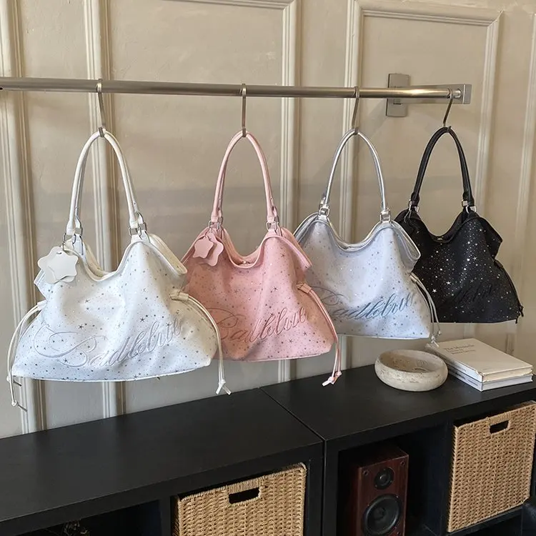 

Новая корейская сумка через плечо 2026 года, с принтом в горошек и бантом, вместительная сумка-тоут для школы