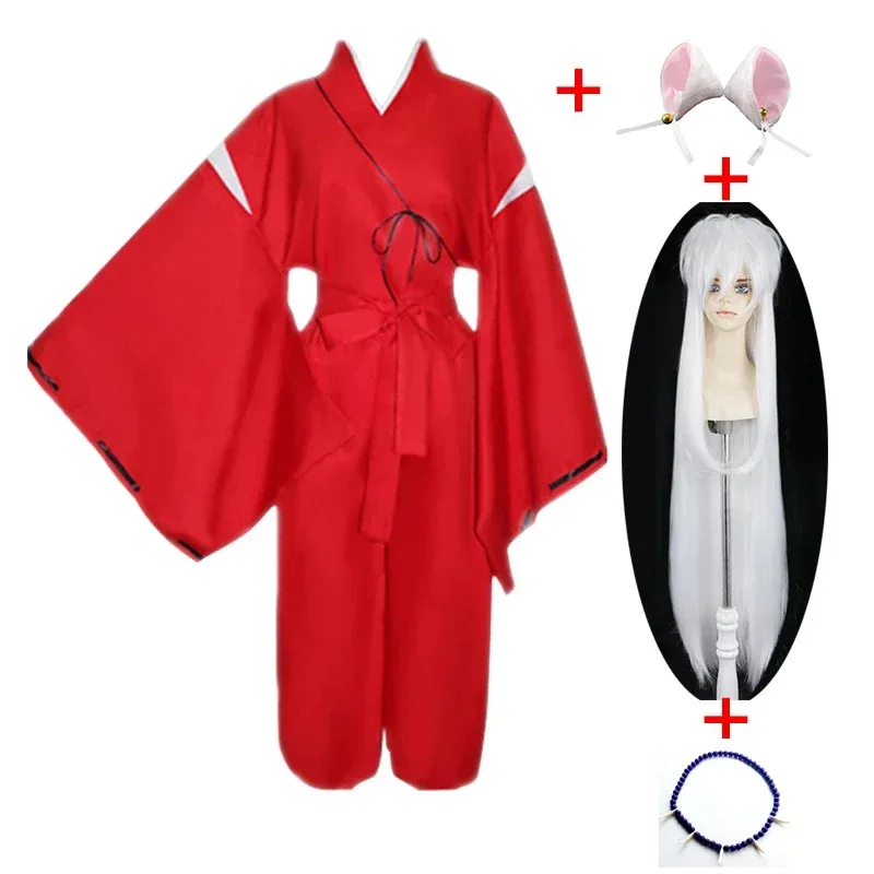 Az15Inu Anime Yasha Cosplay Halloween Carnaval Festa Trajes de Desempenho Masculino Orelhas Brancas Colar de Dente de Cachorro Azul