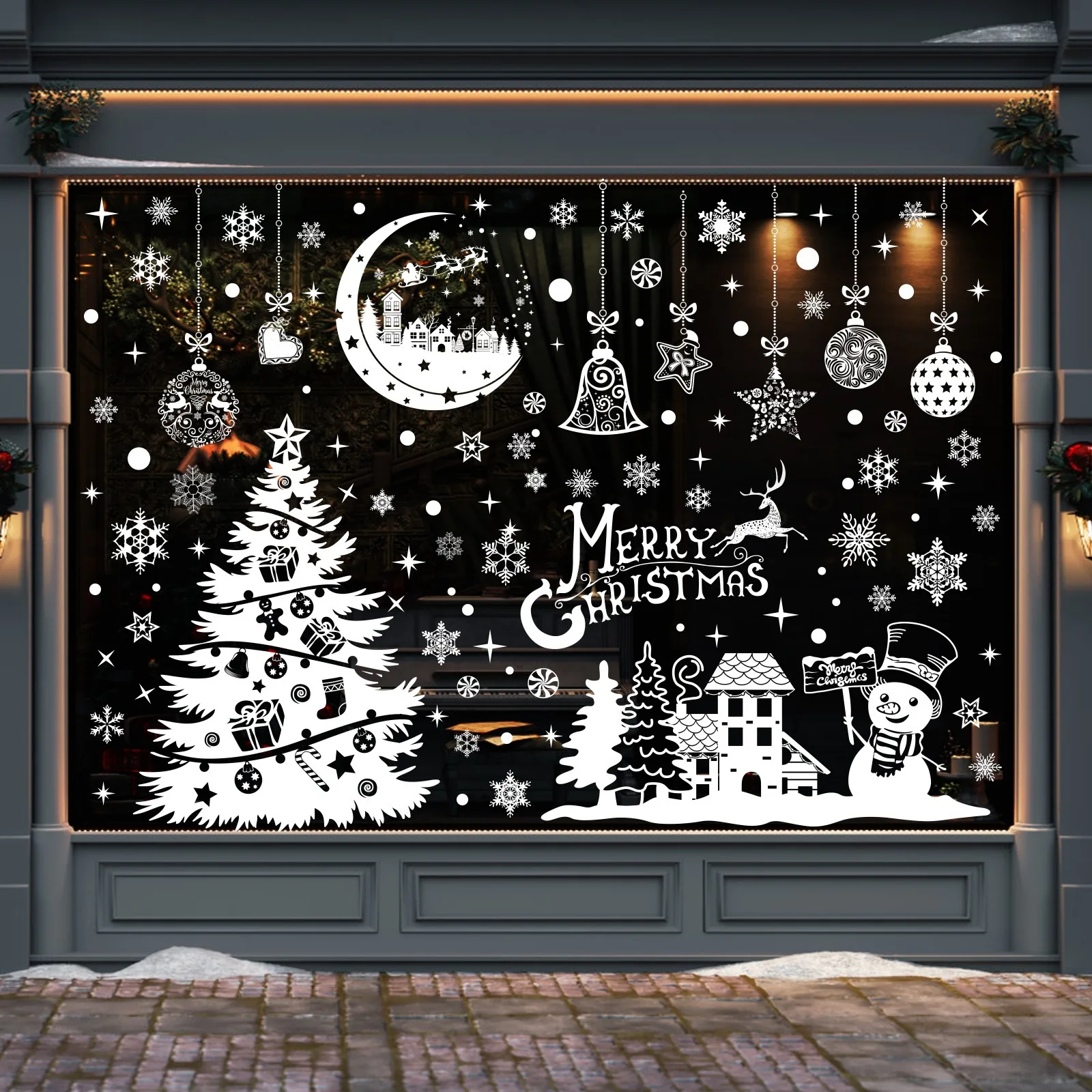 White Christmas Tree Snowman W - огляд і ціна Snowflake Window Decal