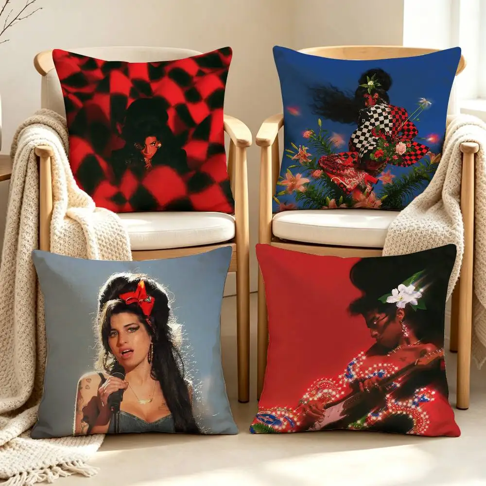 60s Soul Moody Singer A-Amy Winehouse Customizable Square Pillow case Double Sided Print Sofa Bedroom Decor Cushion Cover