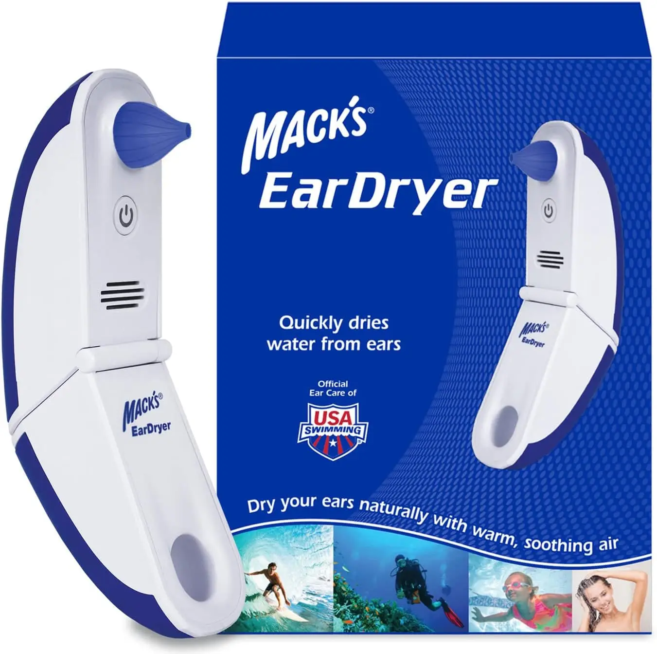 

Electronic Warm Air Ear Dryer for Swimming, Showering, Water Sports and Hearing Aid Use