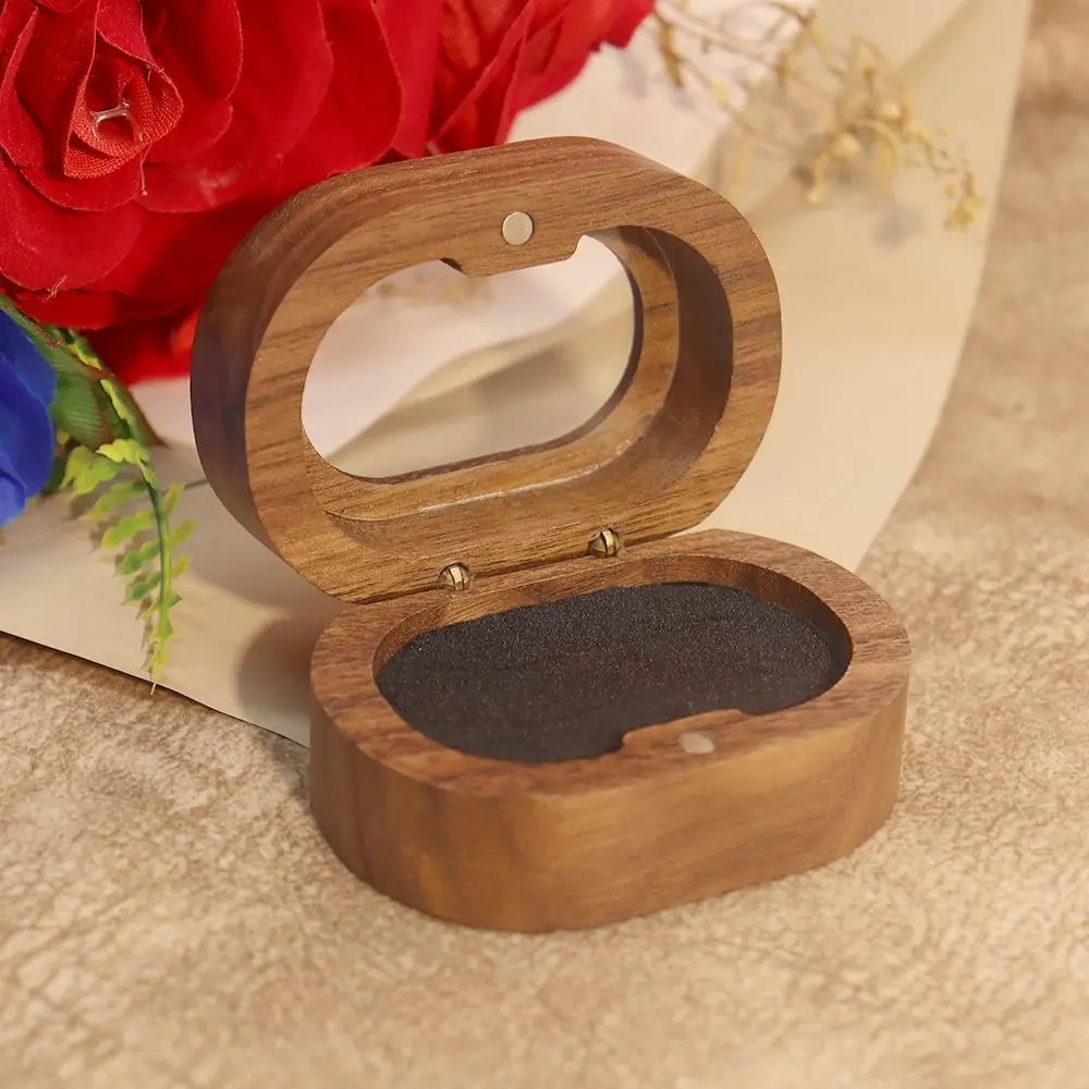 Simple Wooden Finger Ring Box Engagement Ring Mini Wedding Ring Case Dustproof Luxury Couple Rings Holder Engagement
