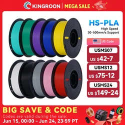 KINGROON High Speed PLA Filament 1.75mm New HS-PLA 3D Printer Filament For 30-500mm/s Fast Printing Rapid PLA 5kg 10kg Mix Color