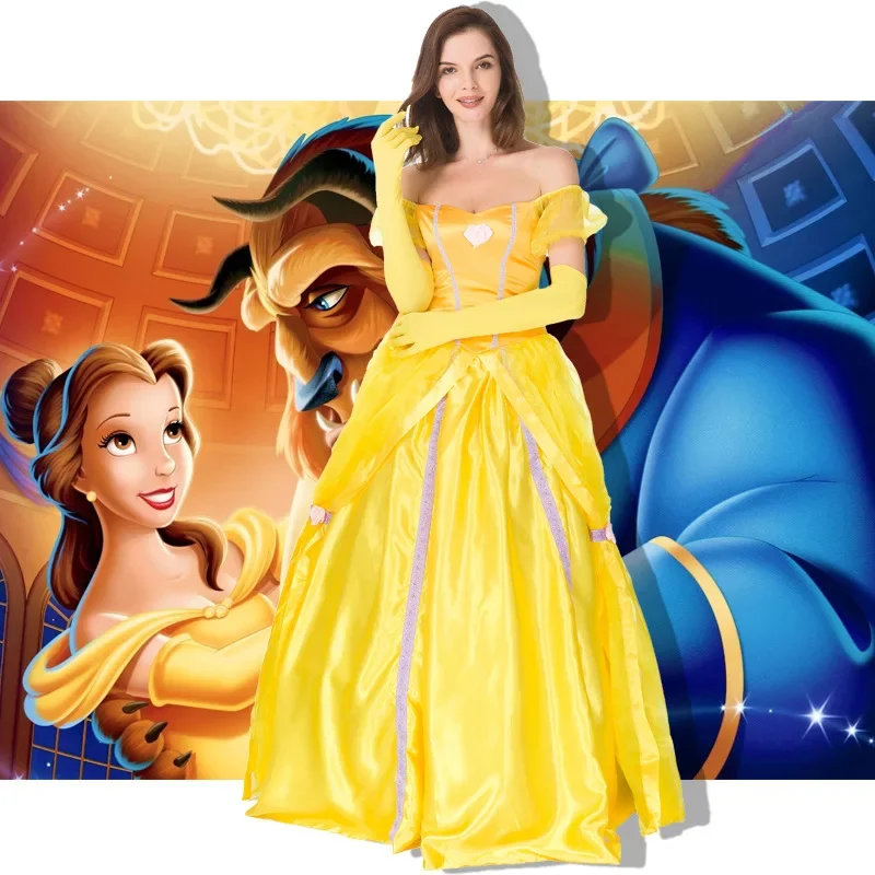 

Yellow Fantasias Beauty And Beast Belle Princess Dress Adult Fancy Party Christmas Halloween Dress Beauty Beast Cosplay Costumes