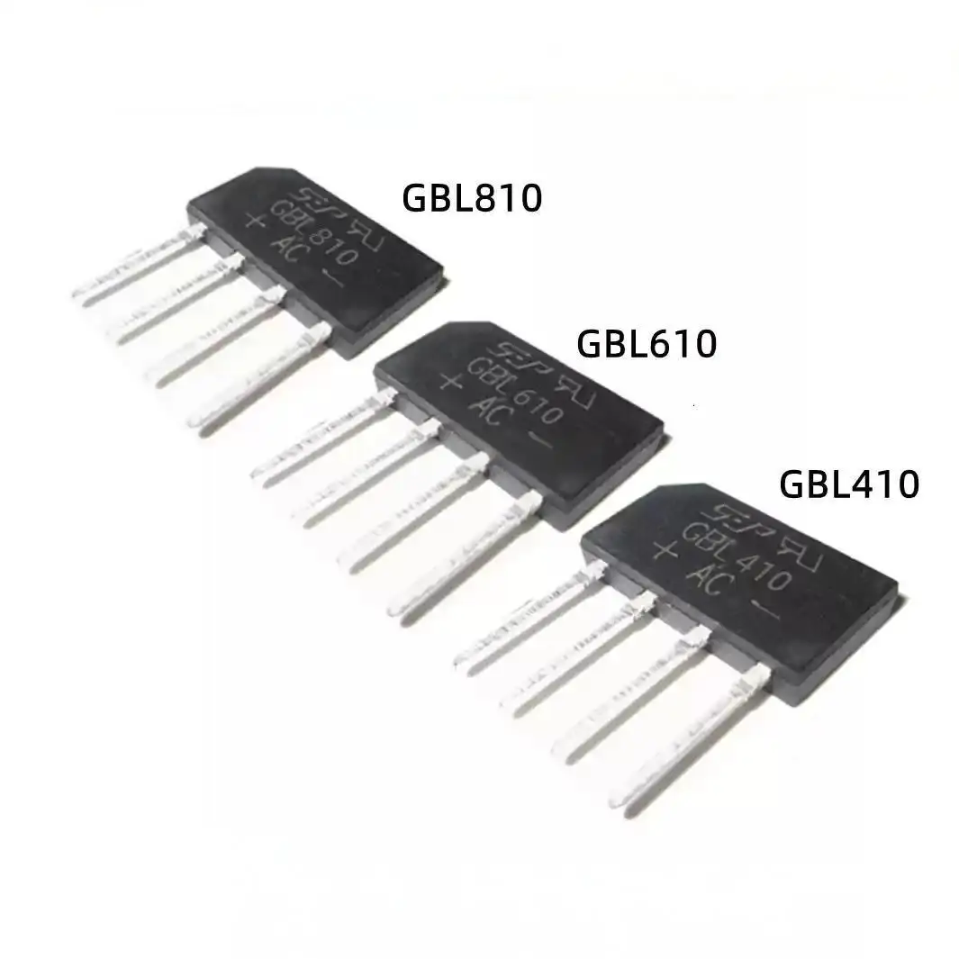 5PCS GBL810 8A1000V GBL610 6A1000V GBL410 4A1000V Flat Bridge Rectifiers 4-Pin Through-Hole Single-Phase Rectifier Bridges
