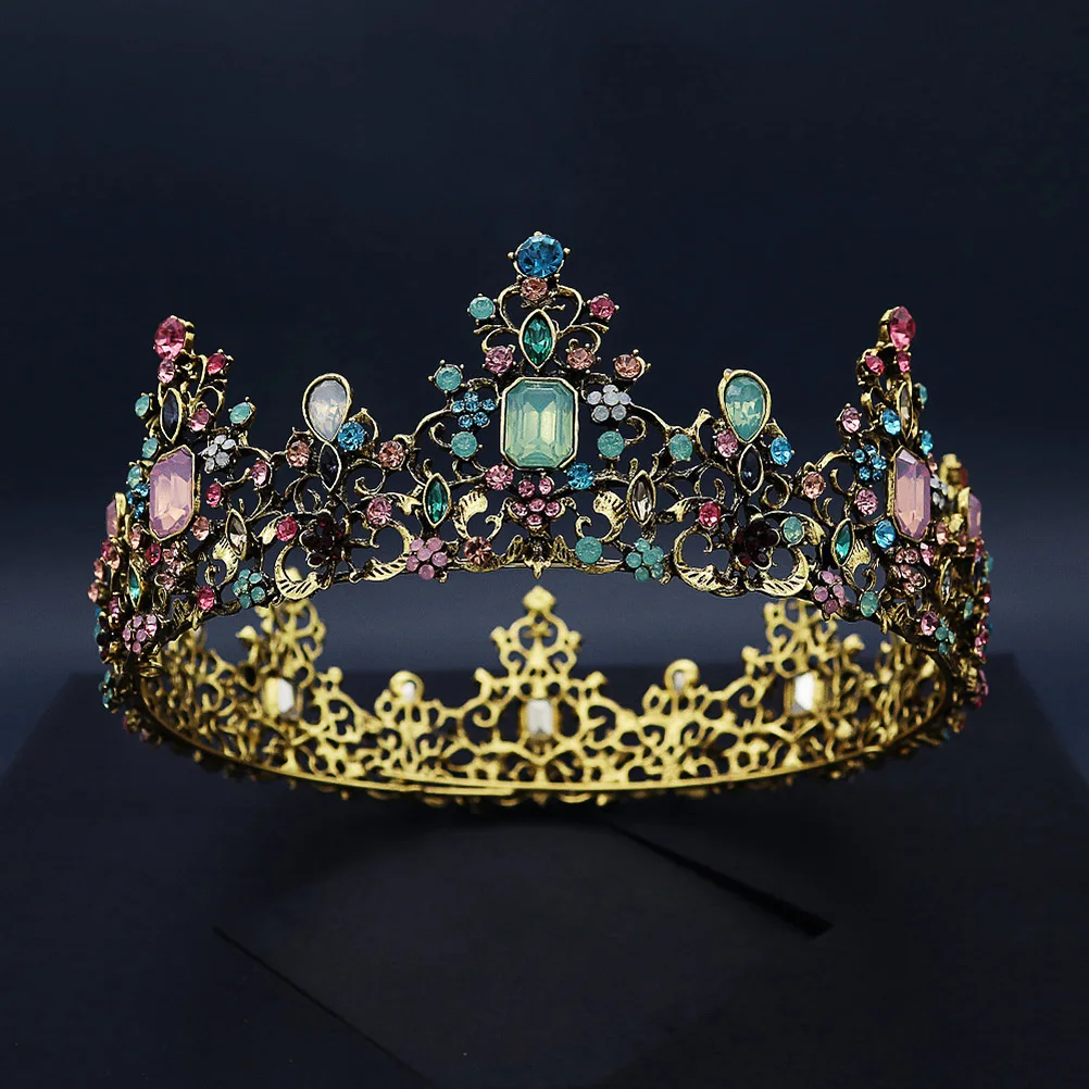 

Vintage Crown Headdress Baroque Round Crown Headband Hair Band Bride Wedding Party Accessories Retro Style Metal Women Tiara
