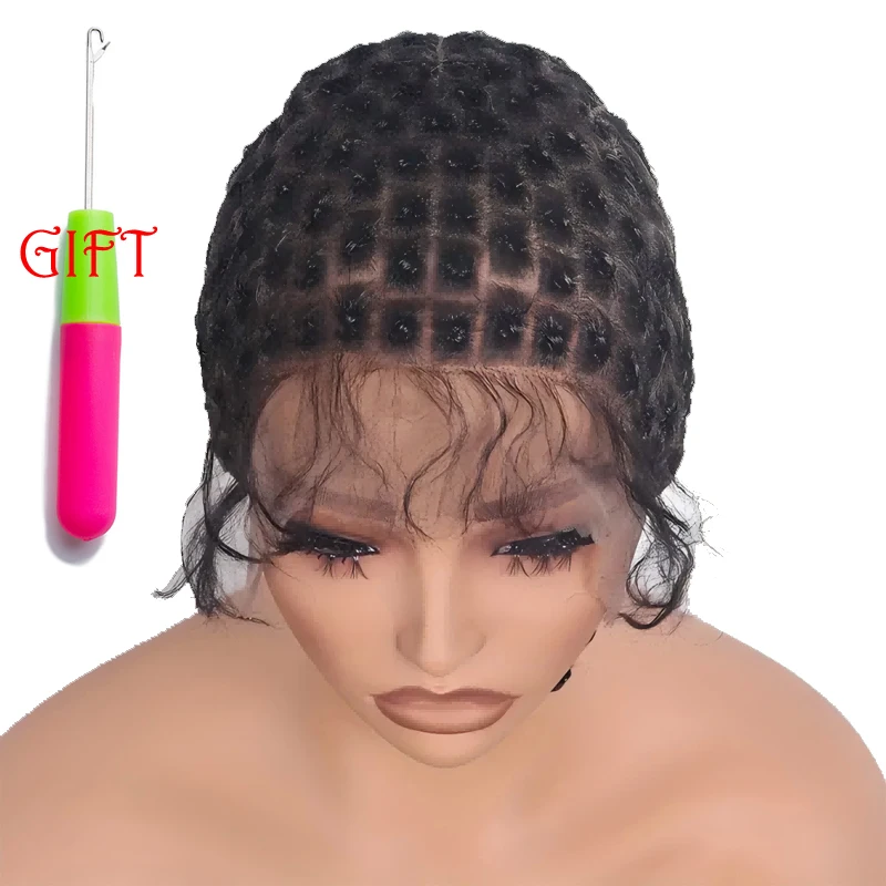 Peruca de renda peruca completa para peruca trançada peruca de renda pequena trança chapéu cabelo com cabelo adequado para usar crochê com franja de peruca