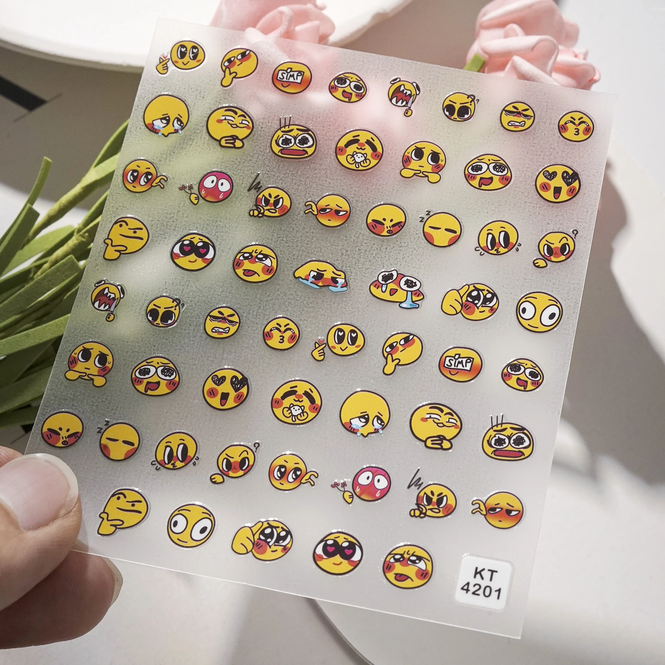 1 ورقة لطيف مضحك التعبير الإغاثة مسمار ملصق 3D هلام هلام الوجه المبتسم تصميم لطيف مسمار ملصقا #3