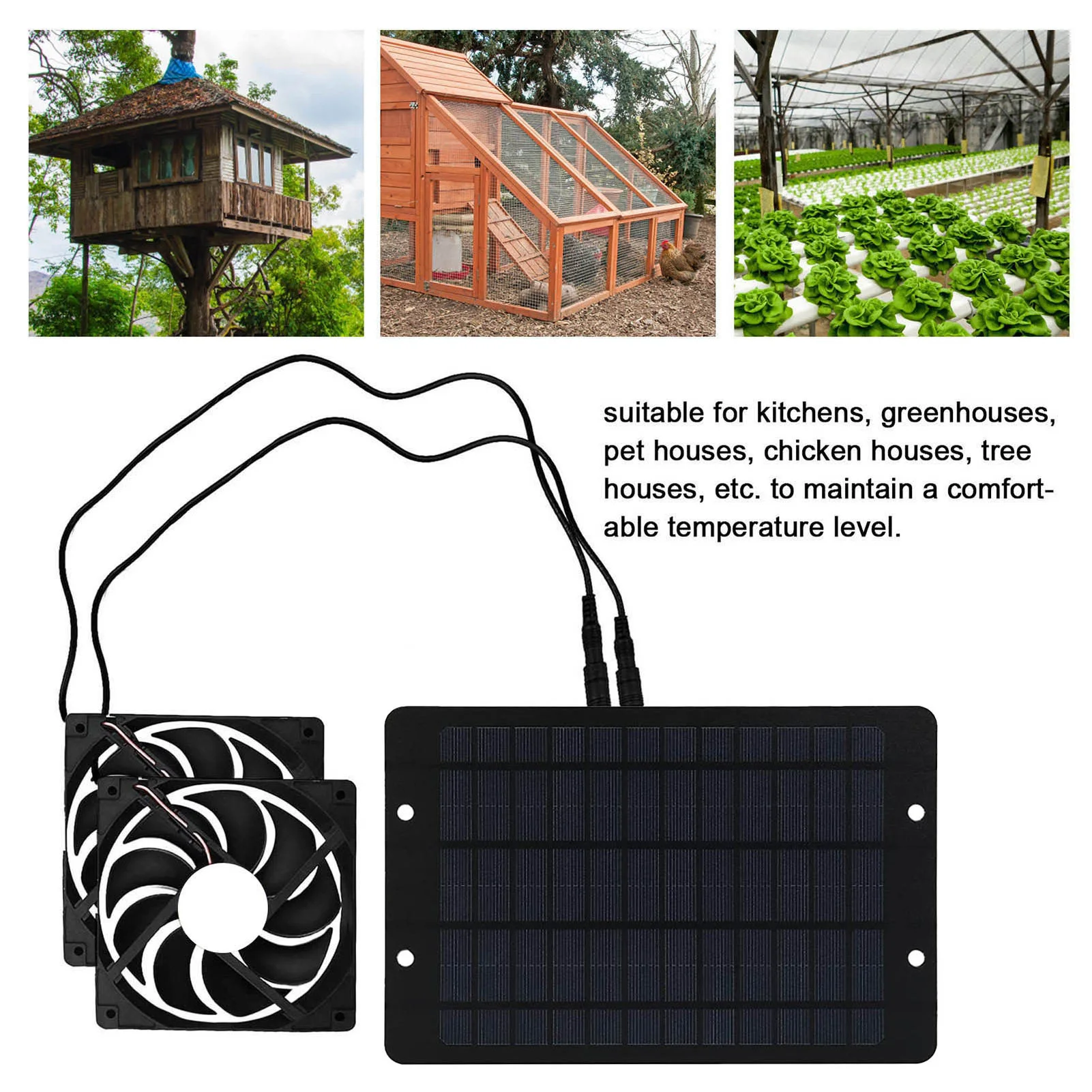 

Solar Panel Fan Kit Solar Exhaust Fan High Efficiency Independent Dual Fans Energy Saving for Chicken Coops Doghouses