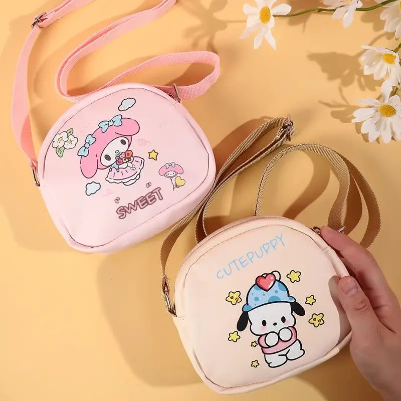 

Sweet My Melody Anime Kawaii Sanrio Children Crossbody Bag Cute Cartoon Ins Pochacco Waterproof Shoulder Bag Gifts for Kids