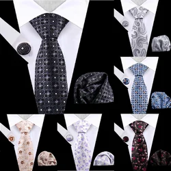 Corbata de punto Floral de Cachemira de lujo para hombres, gemelos de moda elegantes, accesorios de traje de fiesta de boda de negocios, 3 piezas