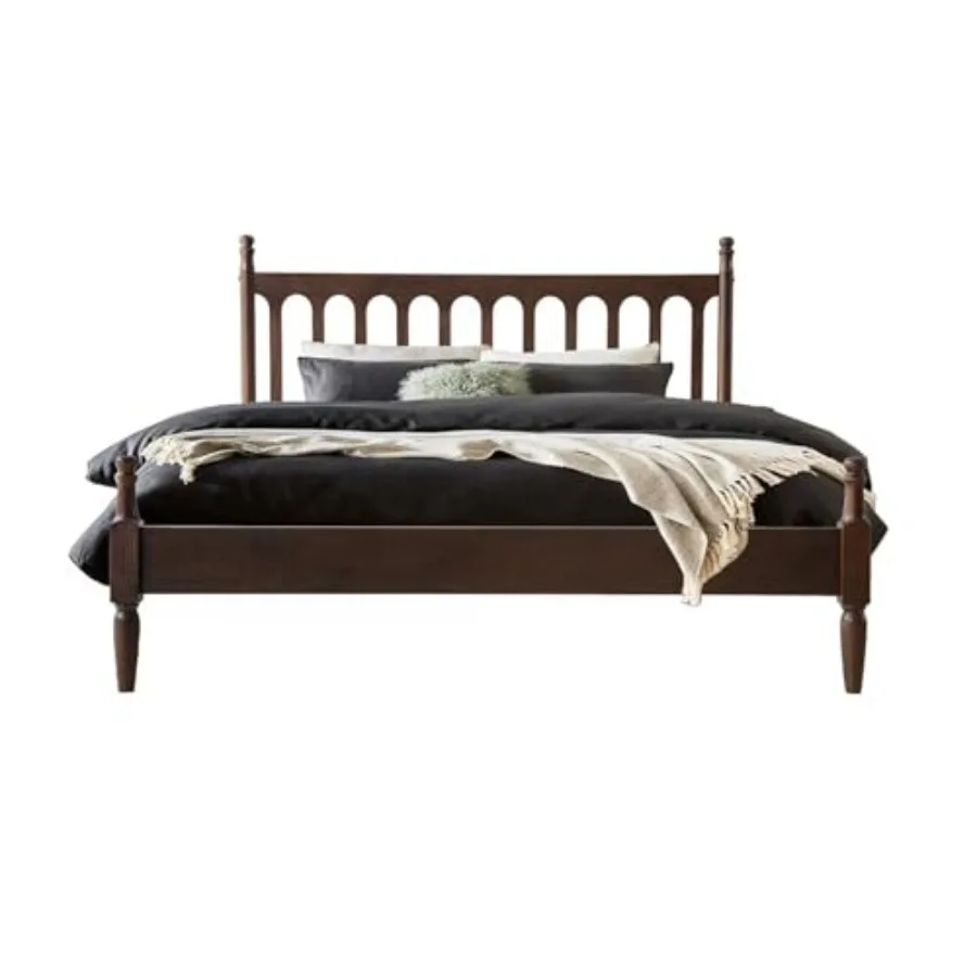 King Size Solid Wood Platform Bed Frame with Headboard and Footboard, 12 Durable Slatted Base with Metal Legs, No Box Spring Ne