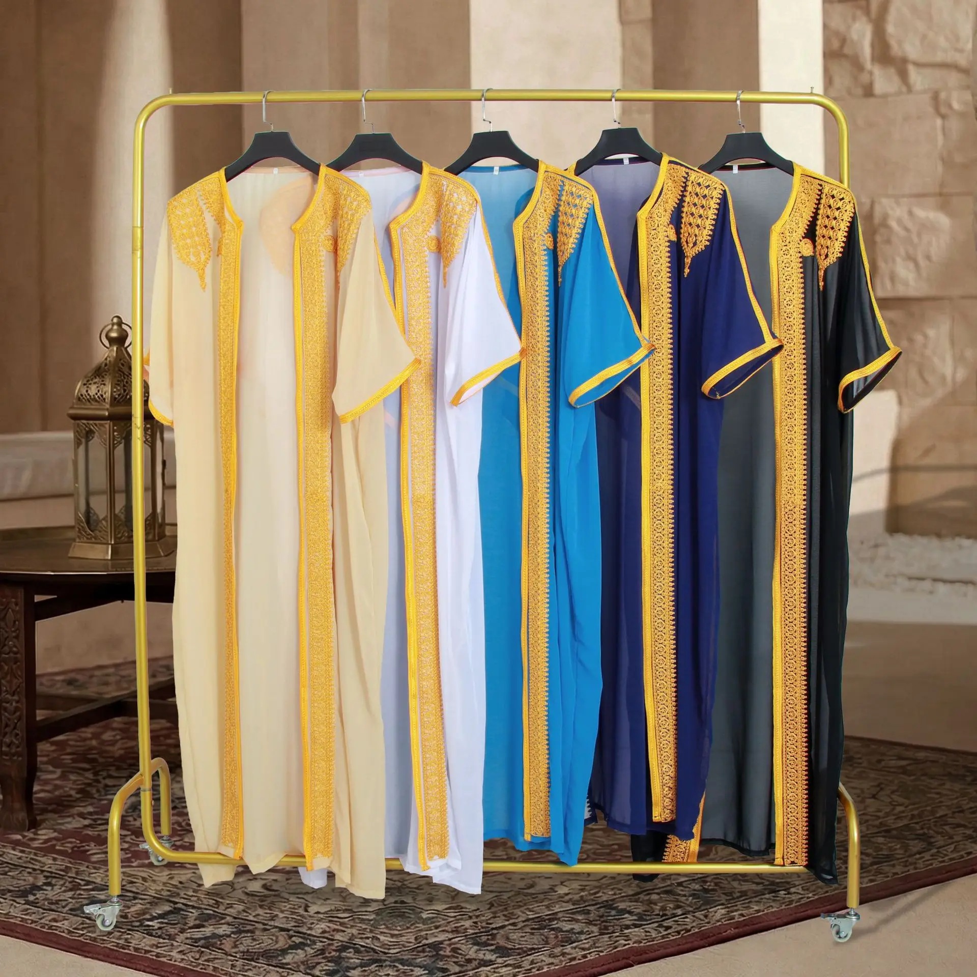 Eid Men Robe Jubba Thobe Open Abaya Dishdasha Islamic Embroidery Cardigan Abayas Dubai Male Muslim Prayer Kaftan Ramadan Morocco