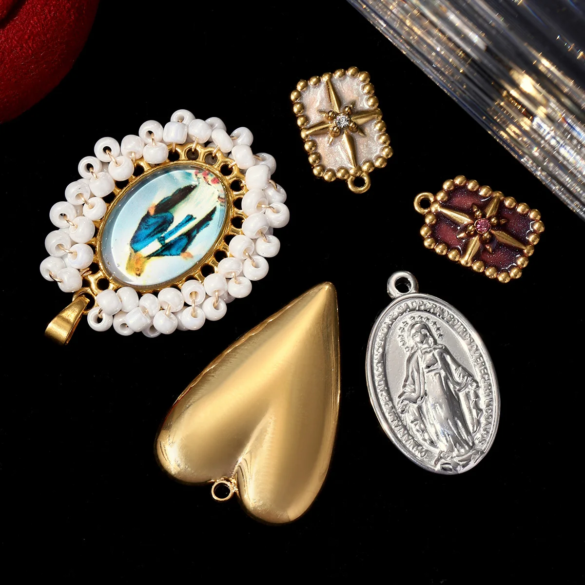 3pcs/Lot Trendy Big Heart Stainless Steel DIY Earring Charms Oval Virgin Mary Heart Locket Necklace Pendants Woman  Jewelry