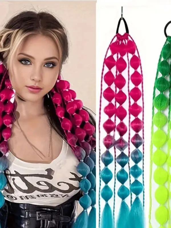 ピンクロング-l-合成毛ウィッグテールエクステンションヘアピース-個女性のためのファッショナブルなヘアアクセサリー