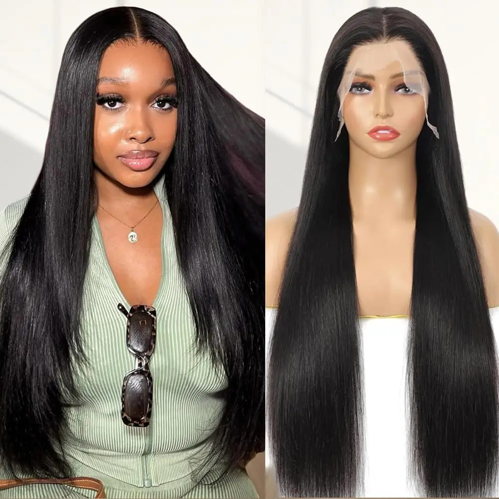 Brazilian Bone Straight Human Hair Wigs 40 42 Inch 200 Density 13x4 13x6 HD Transparent Lace Frontal Wigs For Women
