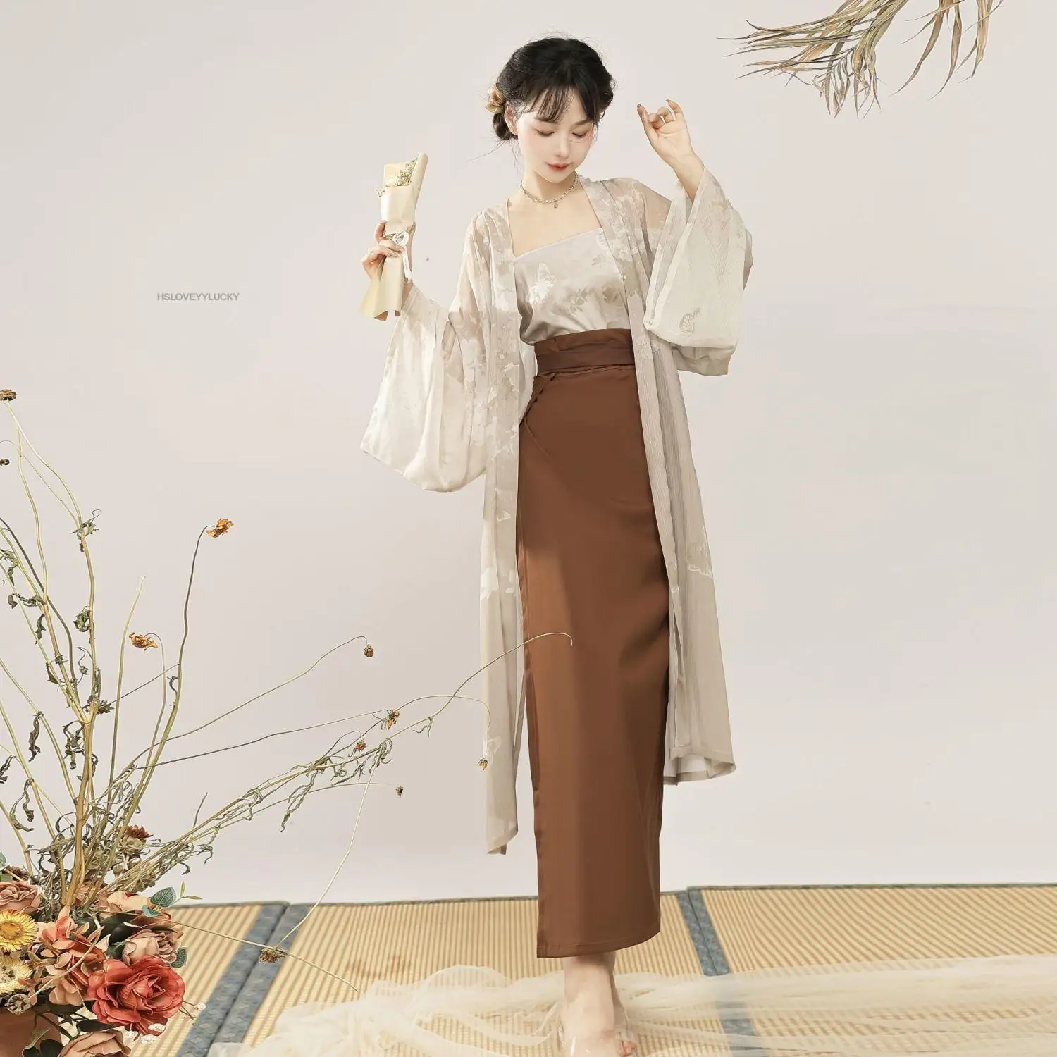 Hanfu de estilo chino para mujer, conjunto de tres piezas mejorado, elegante, Retro, diario, otoño