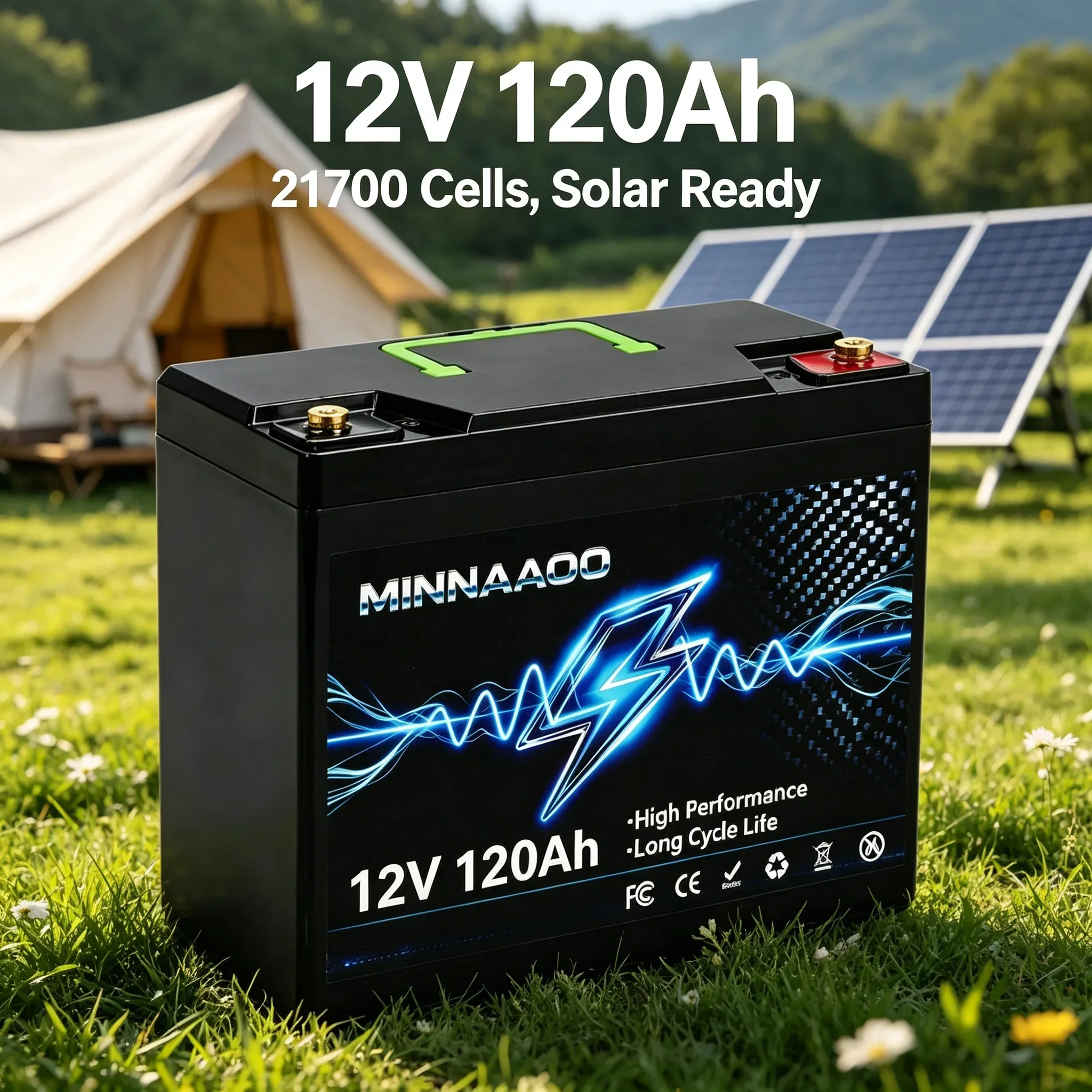 12V 120Ah LiFePO4-Batterie mit BMS für Tiefentladung 8000+ Zyklen Wohnmobil Solar Off-Grid Heimspeicher Marine Boot Stromversorgung