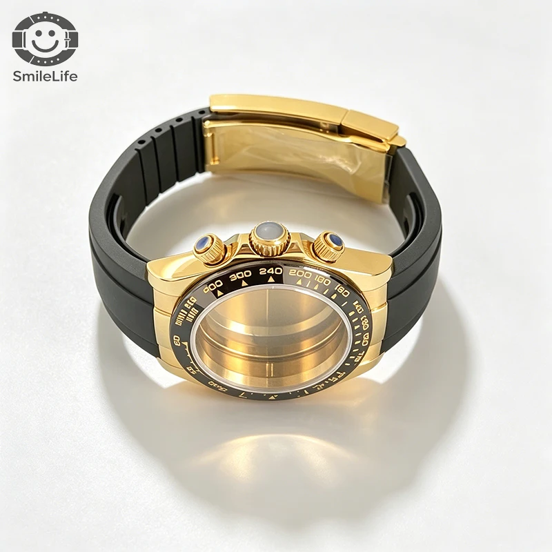 SmileLife 39 mm Dayton VK63 Uhrengehäuse mit schwarzem Kautschukarmband, Saphirglas, passend für VK63 Quarzwerk, Uhrenzubehör – Detail 11