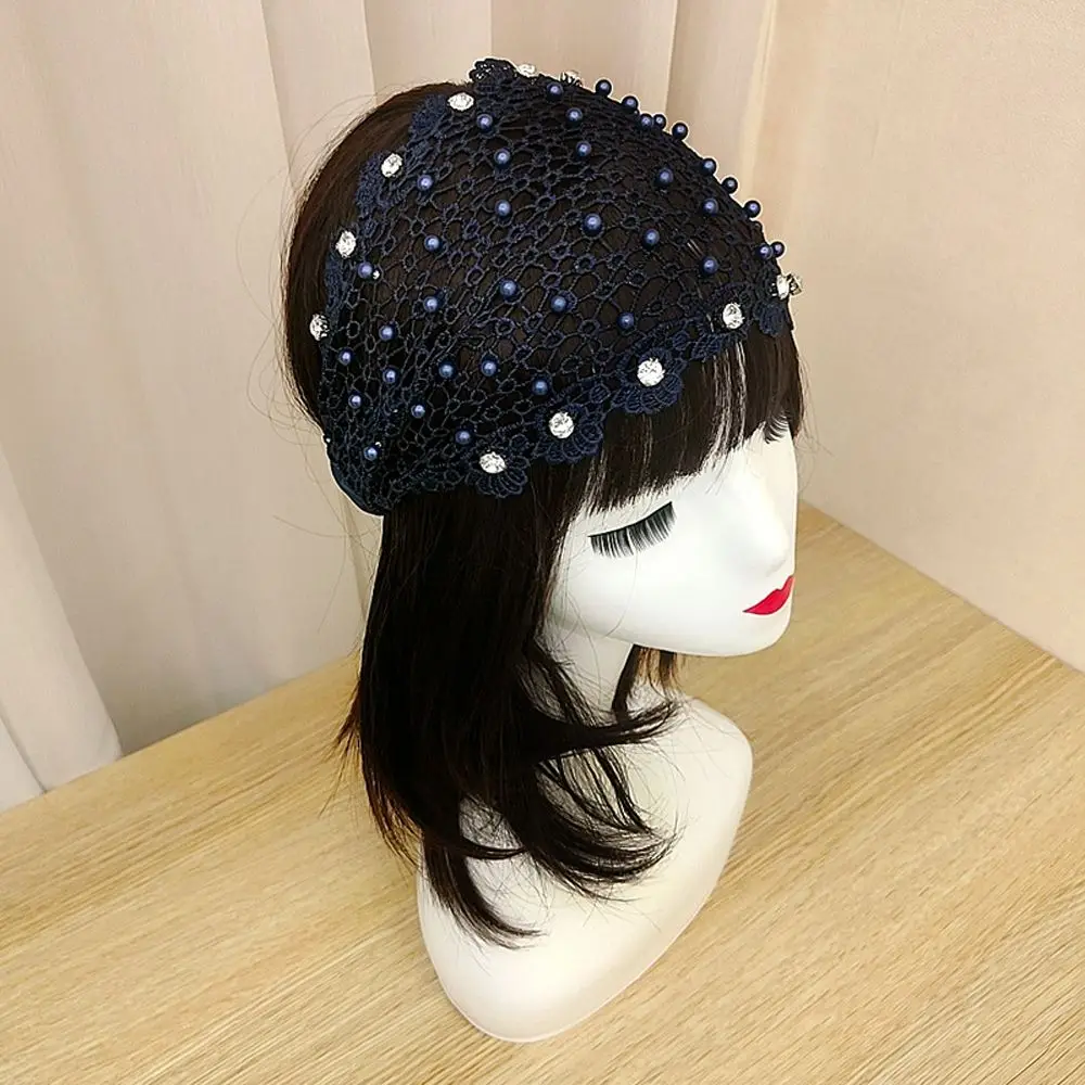 Ampla moda capa cabeça cocar malha pérola mãe argola de cabelo estilo coreano faixa de cabelo ampla strass bandana