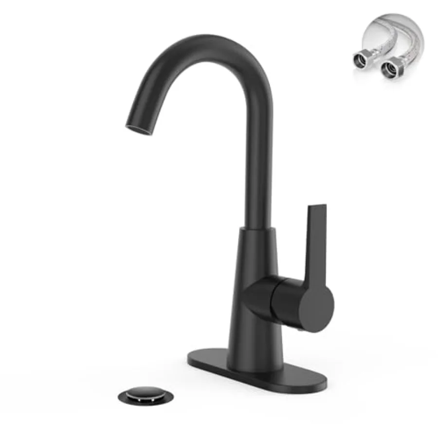 

Однорычажный смеситель для раковины с одним отверстием, 4 дюйма, с декоративной накладкой и подводящими шлангами, для ванной комнаты/барной/кухонной раковины