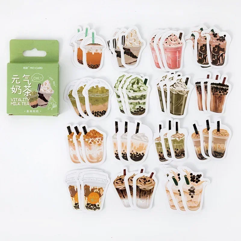 45pcs/box Doraking Boxed Yummy Drink Adhesive Paper Stickers Milk Tea Scrapbook Stickers For Scrapbooking Decoration