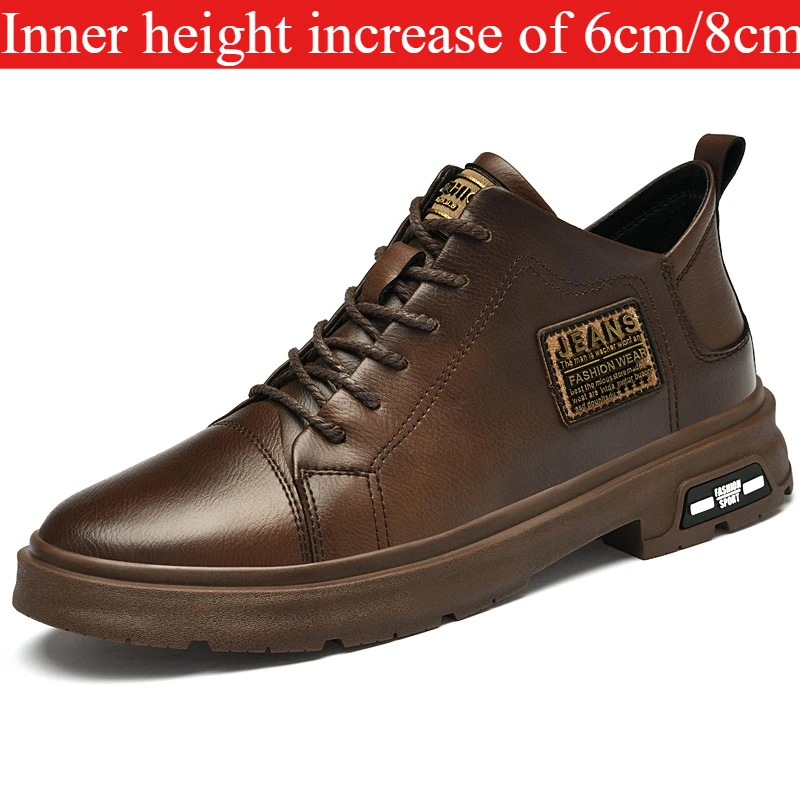 

2026 New Men's Leather Adjustable Shoes 6 Cm, 8 Cm, 10 Cm Seamless Heightening Style, Light Wood Heightening Leather Shoes