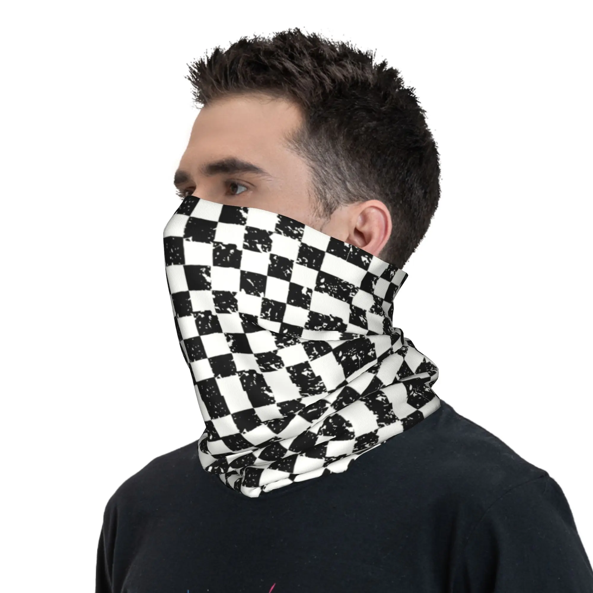 Custom Retro Checkered Flag Winter Headband Neck Warmer Men Women Ski Cycling Tube Scarf  Face Bandana Gaiter view 6