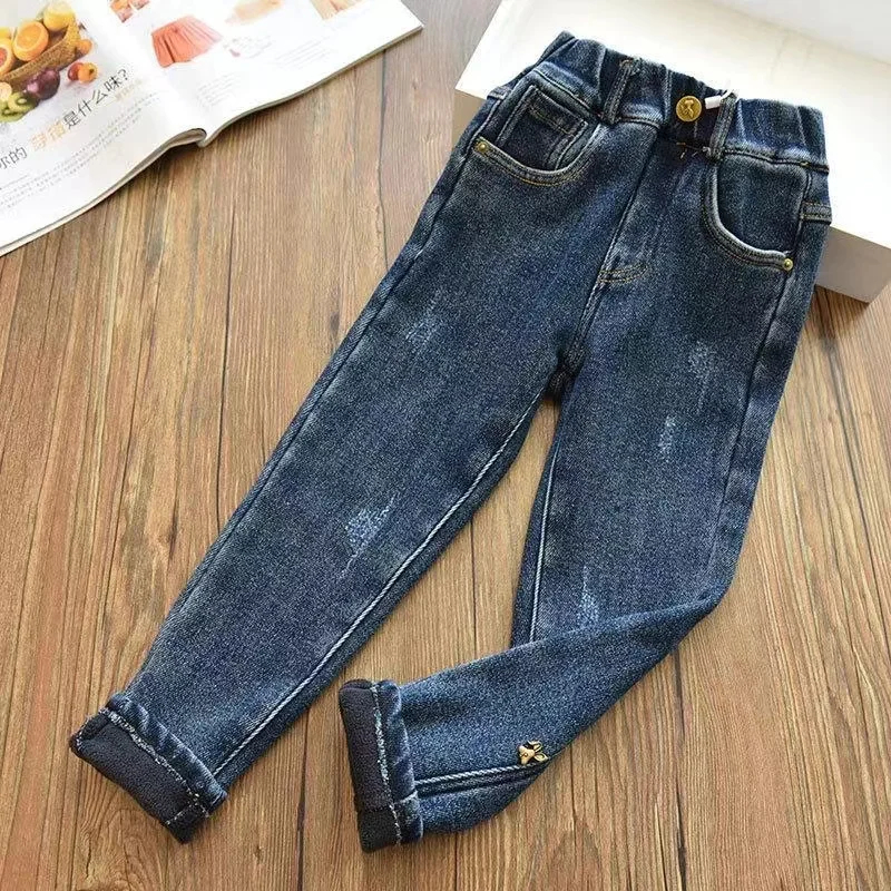 Velvet Winter Warm Pants Jeans For Girls Boys Fall Trousers Denim Pants Teenagers Kids Children\'s Clothing Boy Jeans