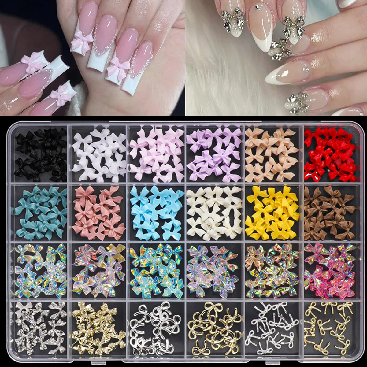 24 شبكة من ملحقات فن الأظافر، قوس متعدد الألوان من سبائك الراتنج، غاسل متعدد الألوان بلون سادة متعدد الاستخدامات، ديكور أظافر يمكن ارتداؤه بنفسك #1