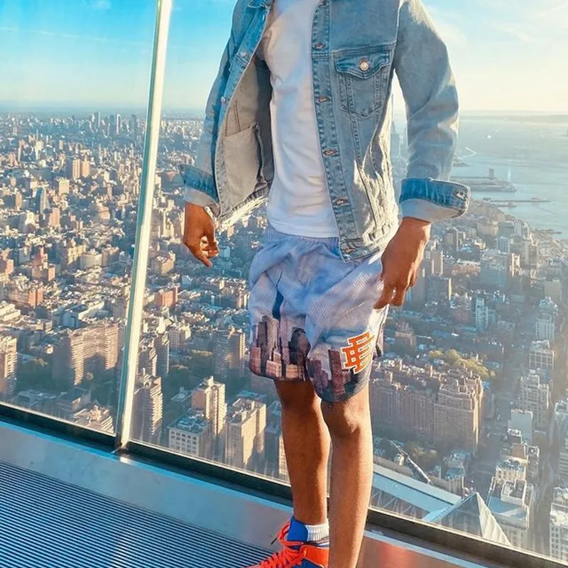 الأساسية كرة السلة قصيرة نيويورك سيتي سكاي لاين الرجال السراويل غير رسمية اللياقة البدنية السراويل الرياضية الصيف الصالة الرياضية تجريب شبكة السراويل