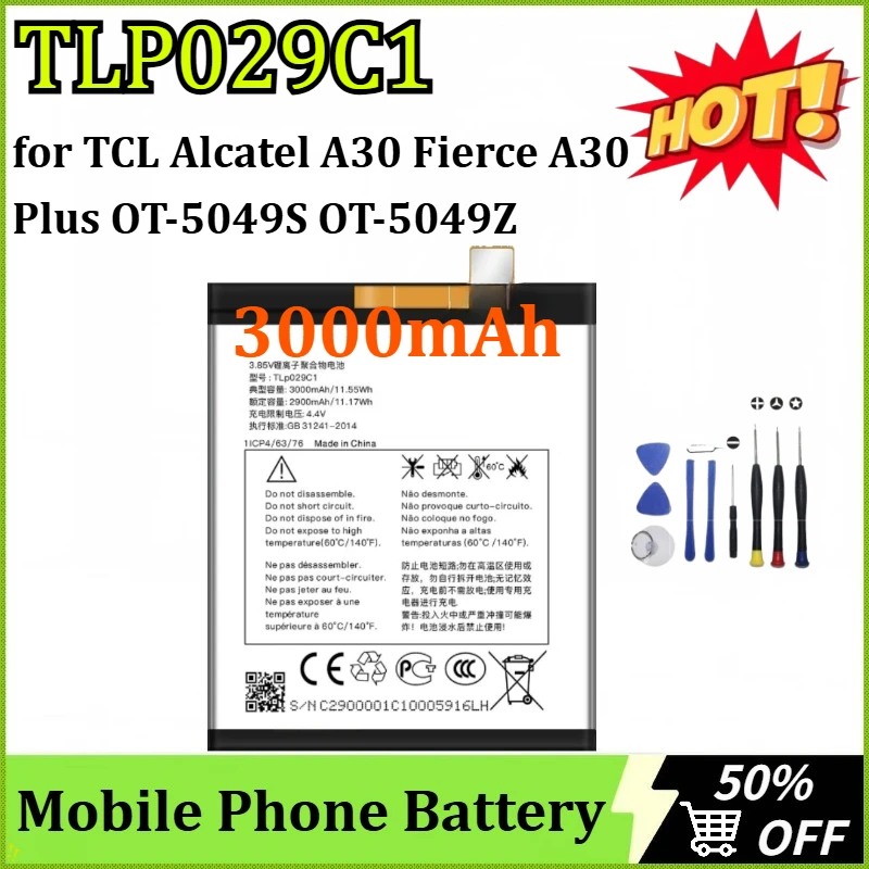 

New TLP029C1 3000mAh Mobile Phone Battery for TCL Alcatel A30 Fierce A30 Plus OT-5049S OT-5049Z for Blackberry Key2 LE + Tools