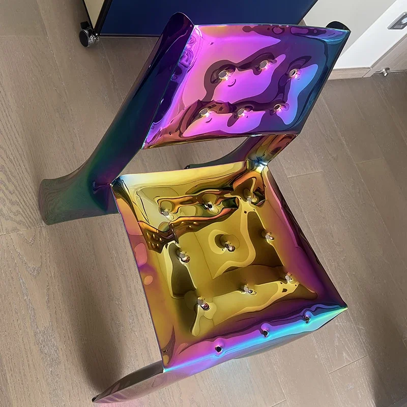 Furniture Stainless Steel Inflatable Balloon Chair Designer Living Room Single Dining Chairs Metal Bedroom Backrest Makeup Stool image 4