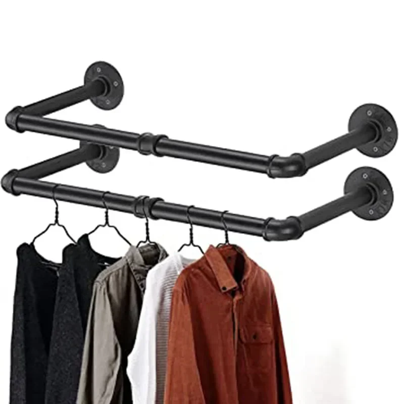 Wall Mounted Clothes Hanger, Industrial Style Iron Art Water Pipe, Clothing Rack, Modern Black Storage Rack