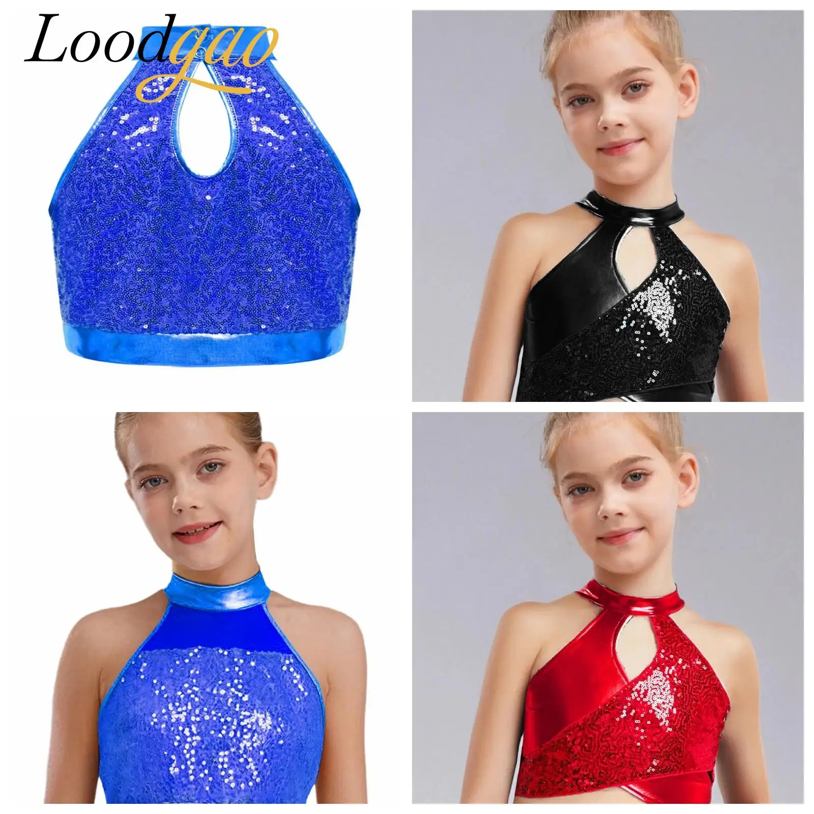 

Kids Girls Disco Hip Hop Sequins Crop Top Jazz Dance Costume Tank Tops Sleeveless Vests Stage Performance Outfit Children's Top