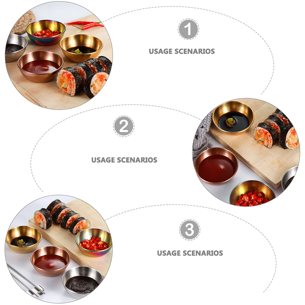 

4pcs Stainless Steel Dishes Round Appetizer Plates For Sauce Condiment Serving Seasoning Bowl Small Food Plate Spice Dish Flavor