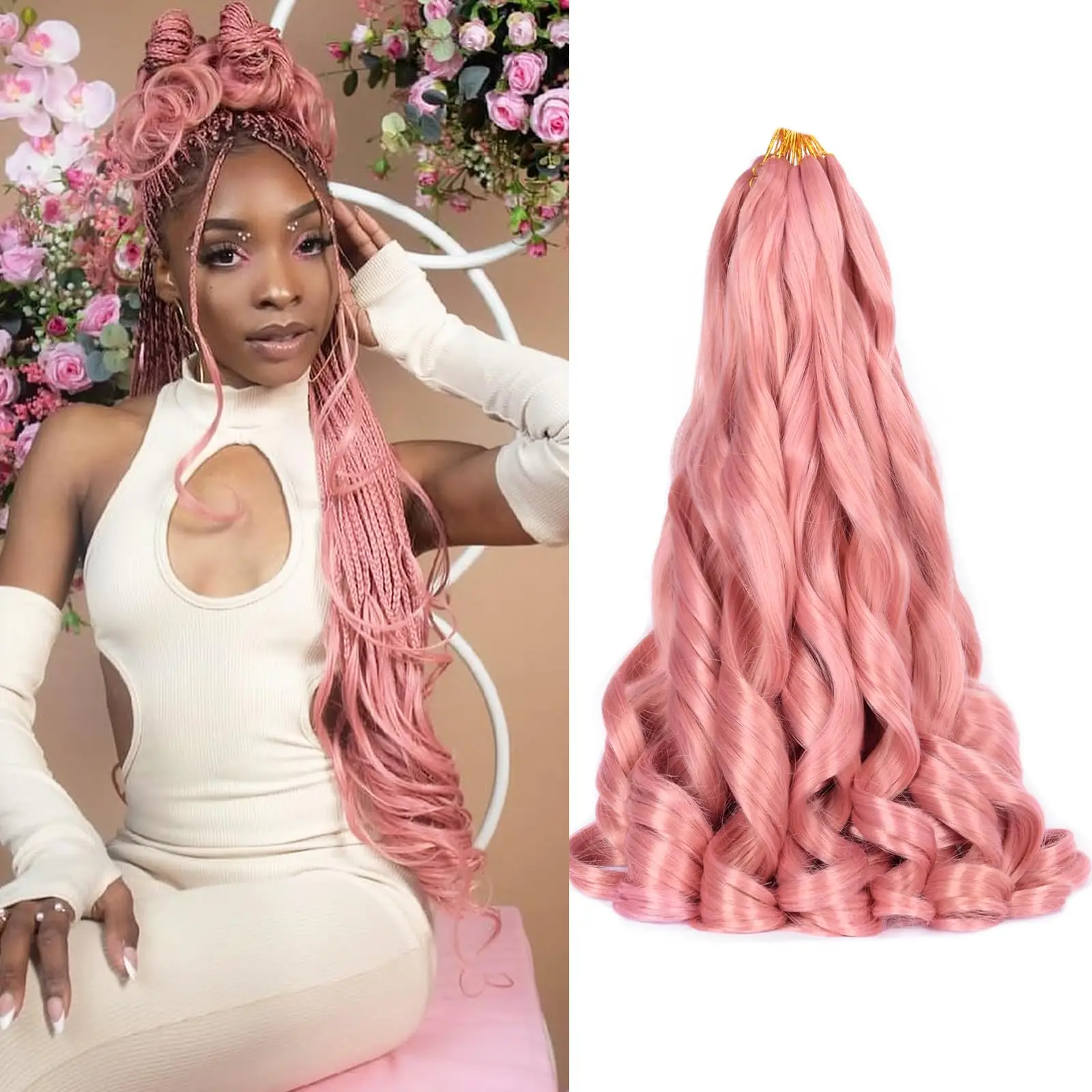 

Loose French Curls Braiding Hair Extensions Synthetic Hair Wave Spiral Curl Braids High Temperature Ombre Pre Stretched Hair