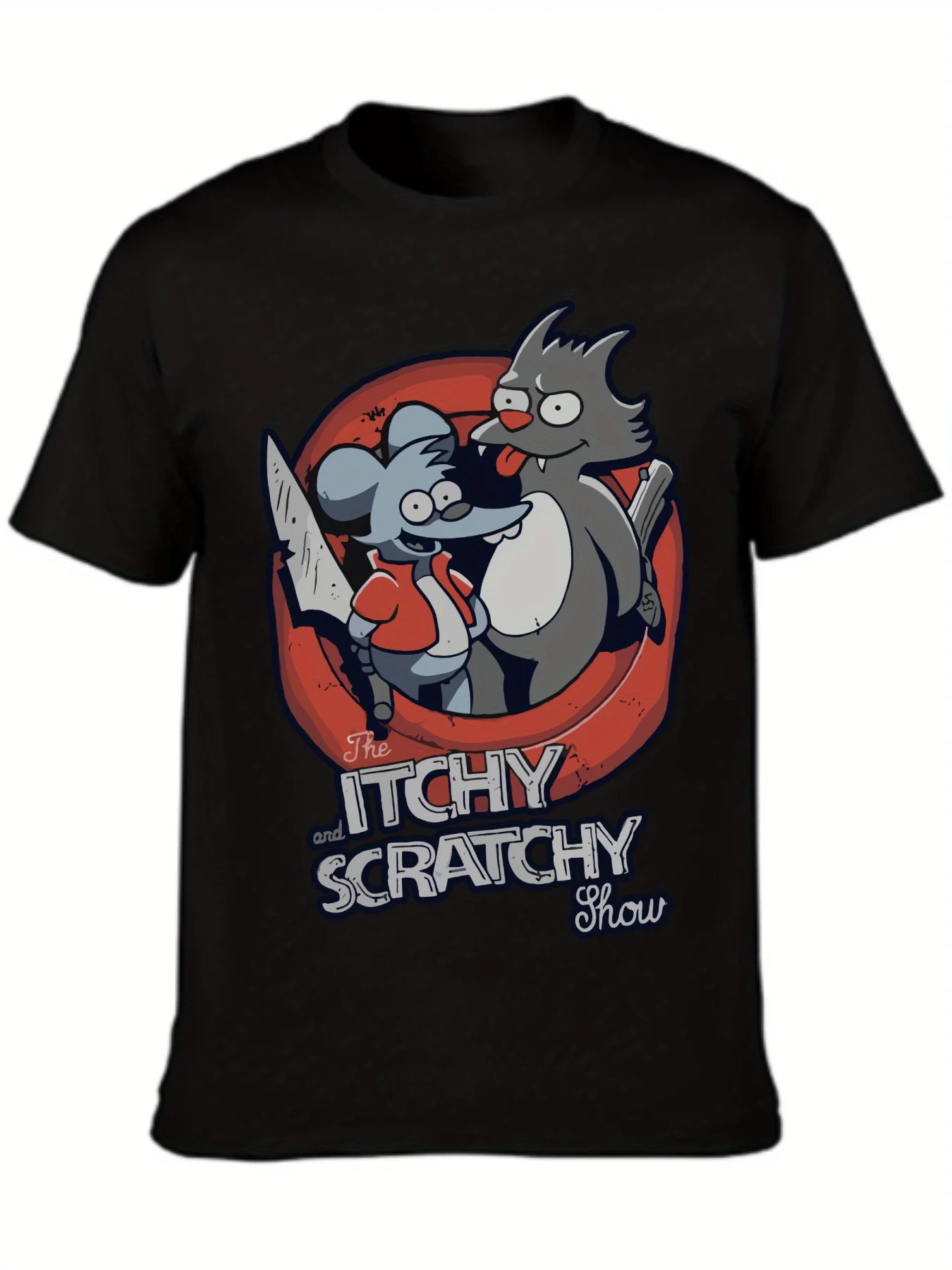 Itchy And Scratchy Show Black Crew Neck Print T Shirt