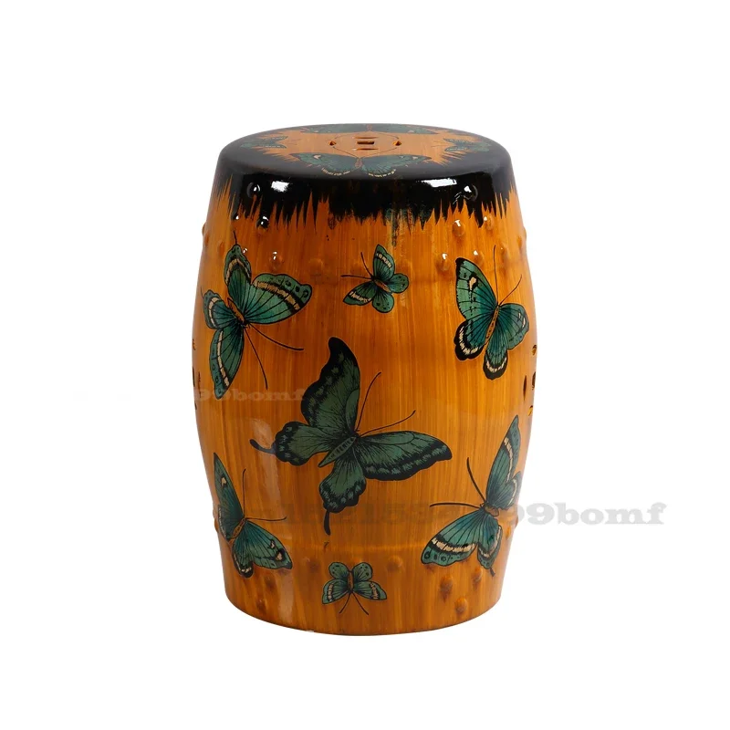 

Custom Neoclassical Handmade Chinese Porcelain Stool, Creative Hollow Ceramic Drum Stool, Modern Guzheng Pier