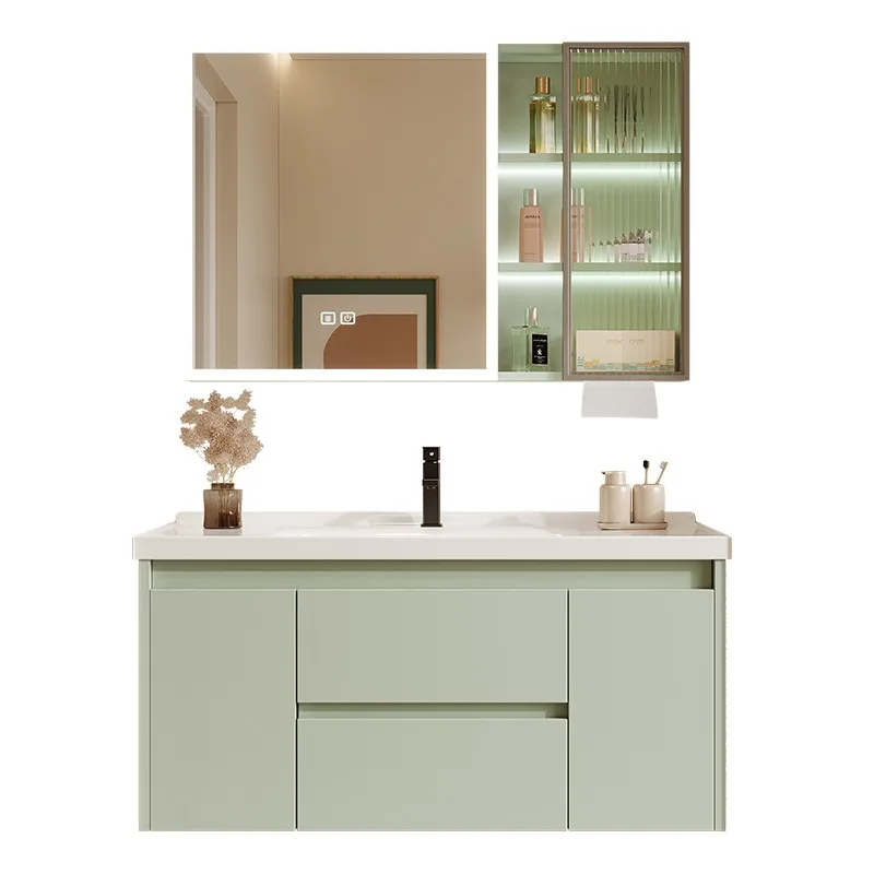 Green honeycomb aluminum bathroom cabinet combination ceramic integrated simple smart bathroom feng shui mirror cabinet