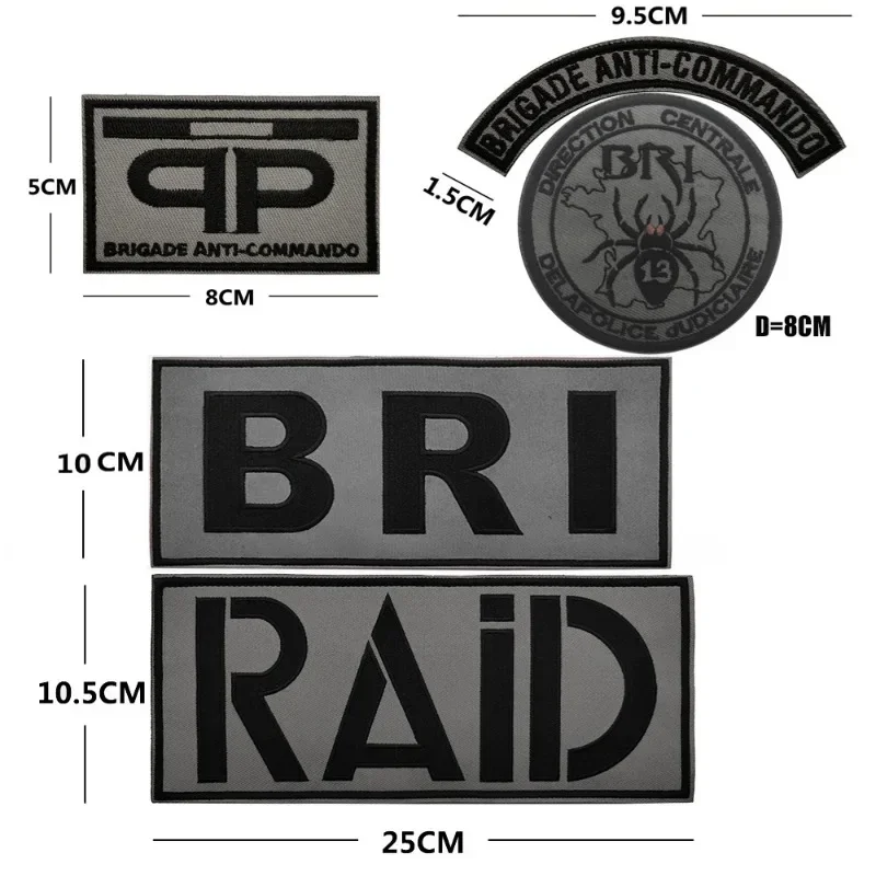 French BRI Anti Assault Team Patches Embroidered Hook and Loop Military Fan Morale Badge Tactical Armband Stickers on Backpack