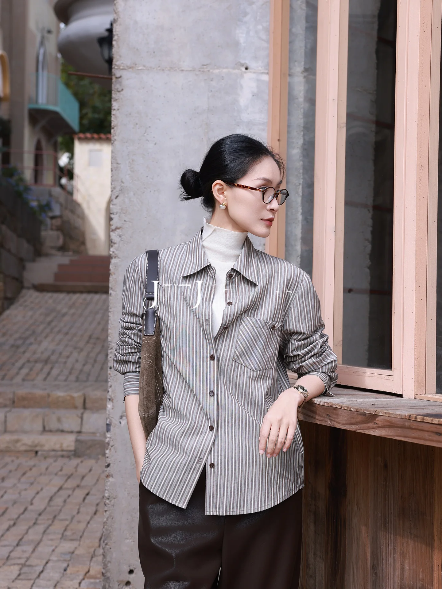 

Модная полосатая рубашка из чистого хлопка JIEJI ZHANG, осенне-зимняя, свободного кроя, с длинным рукавом, простая, женская, повседневная, дышащая рубашка.