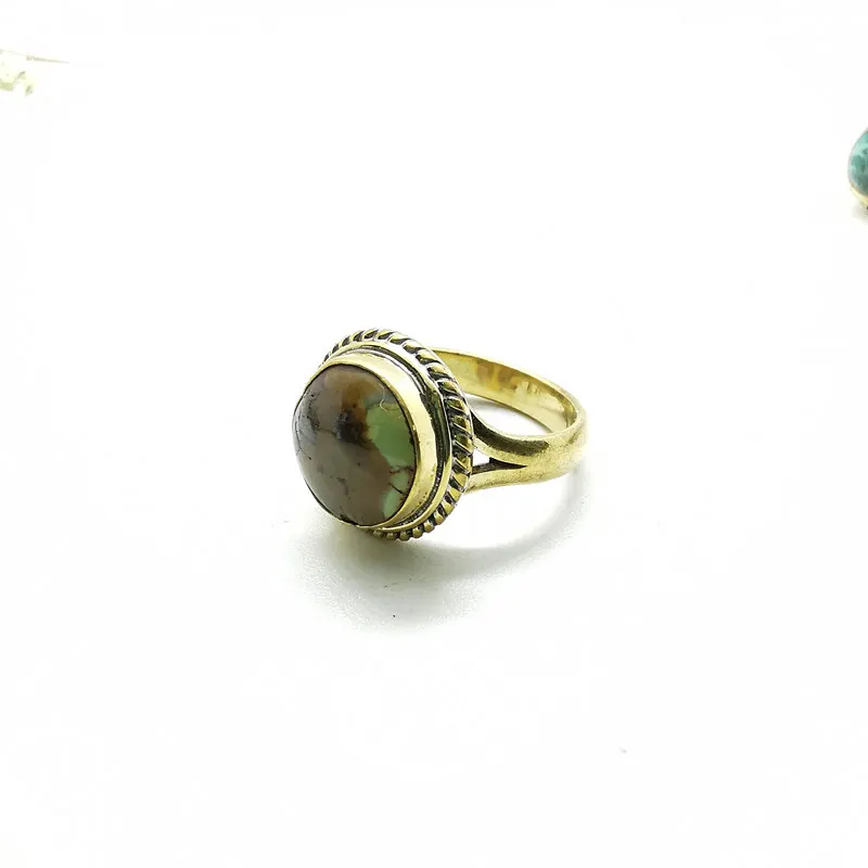 Natural Stone Rings Brass Inlaid Turquoise Lovely Rings for Woman R207