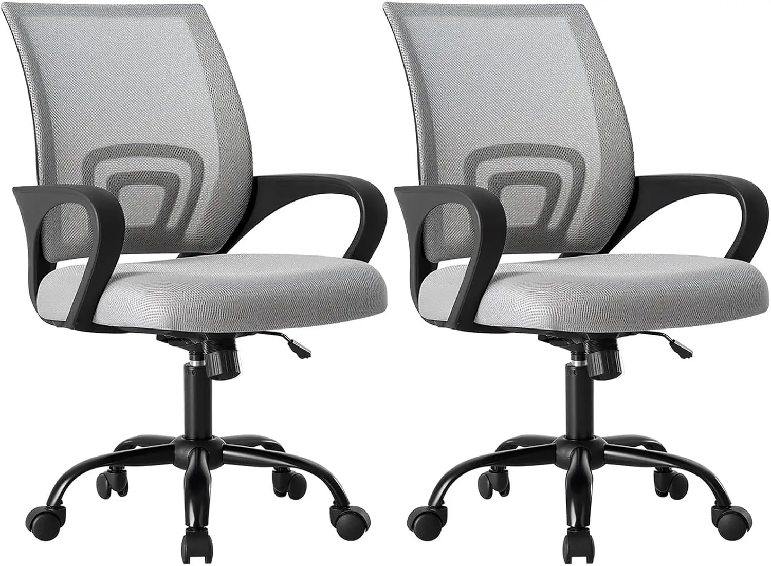 

Ergonomic Office Chair with Lumbar Support, Rocking Mode, Height Adjustable, Fixed Armrest, 360° Swivel, Grey, 2 Pack
