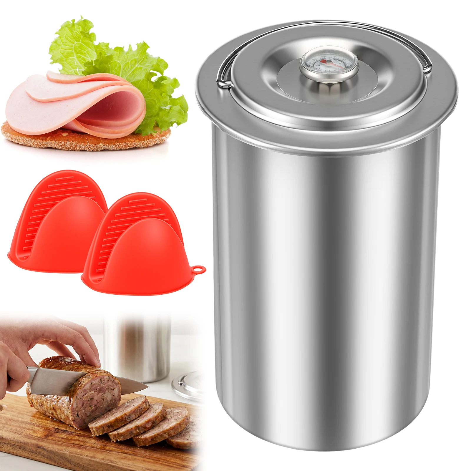 

Ham Meat Press Maker Stainless Steel Versatile Ham Press Mold Cooker Deli Meat Press Mold for Poultry Cooking Kitchen Accessory
