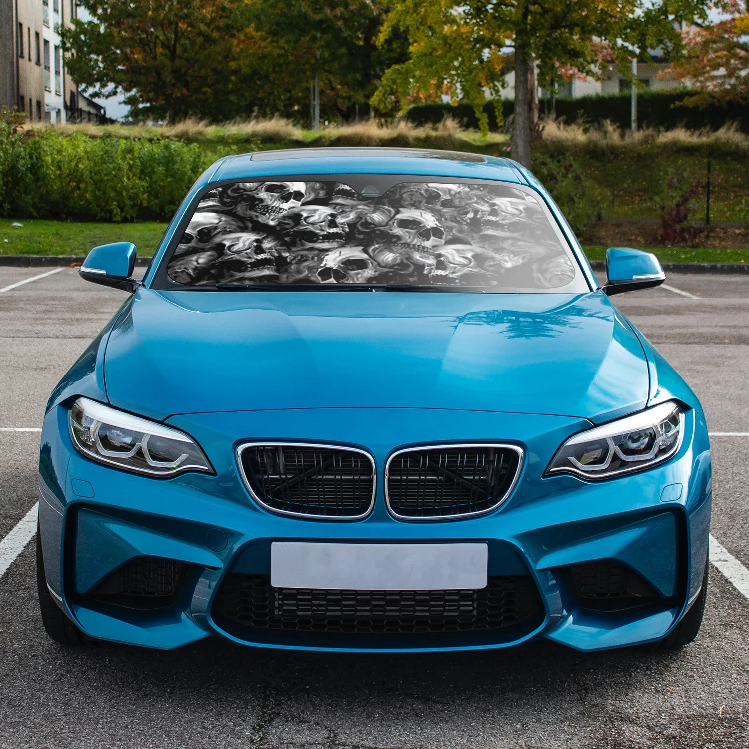 1pc Skull Pattern Car Windshield Sunshade Foldable Sun Shade Can Blocks UV Rays Keep Your Vehicle Cool Fit Most Cars SUV Trucks