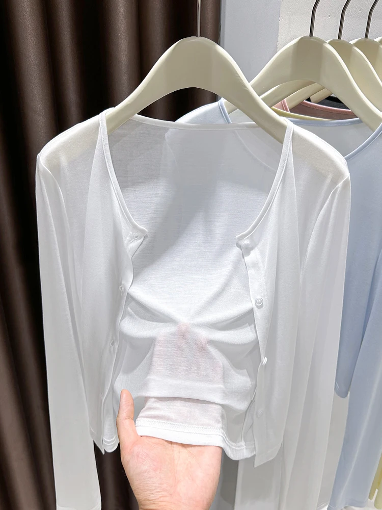 

Женское летнее пальто из целлюлозного волокна с длинными рукавами, белое, для кондиционированных помещений, для поездок на работу