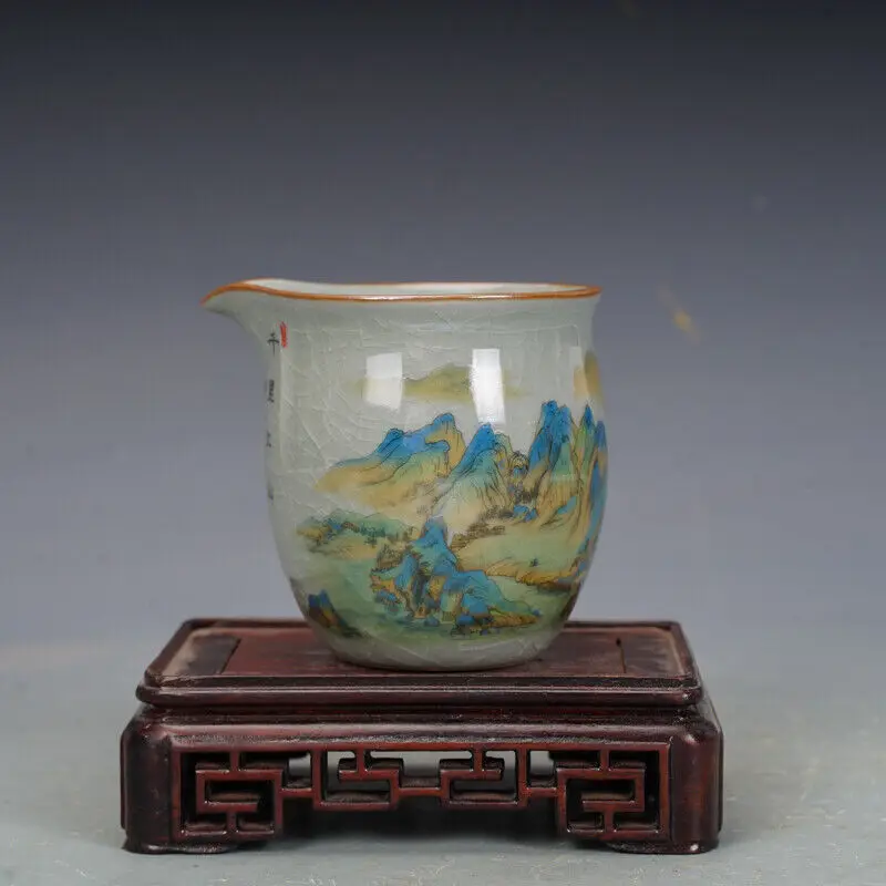 3.3" Good Chinese Famille Rose Porcelain Mountain Forest Scenery Cup