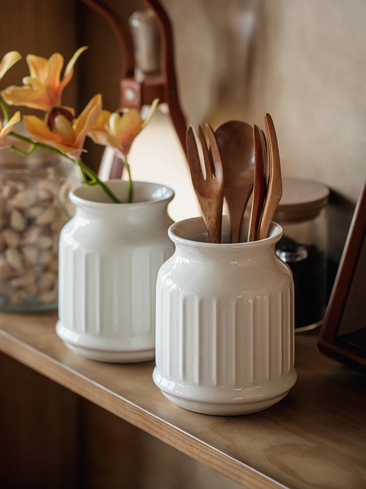 

Japanese Style Embossed Ceramic Storage Jar Kitchen Utensil Holder Tableware Organizer Decorative Vase